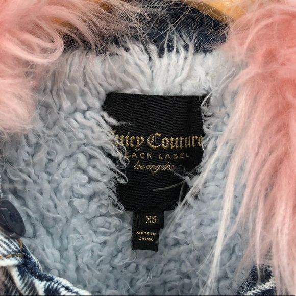 Juicy Couture Black Label Pink Fur Collar Acid Wash Denim Sherpa Lined Jacket - Picture 11 of 14